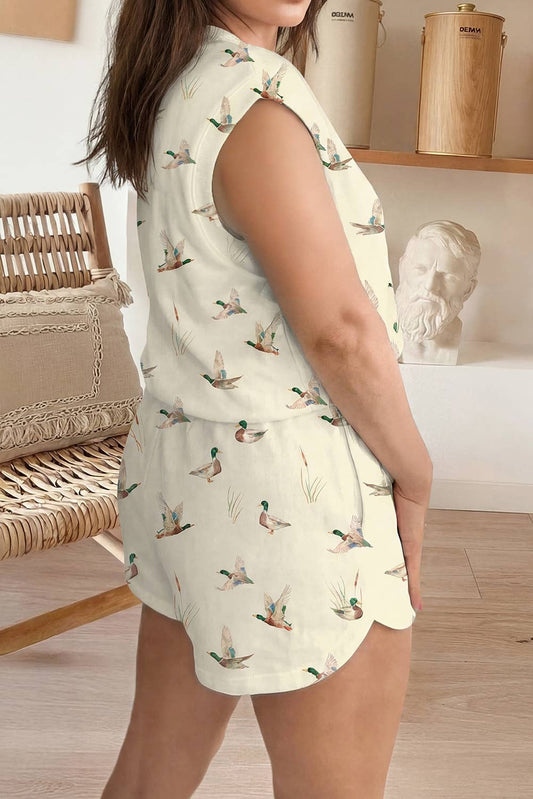 Mallard Printed Zip Polo Tee Drawstring Short Set