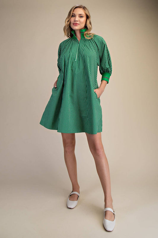 Mock Neck Band Puff Sleeve Casual Mini Dress