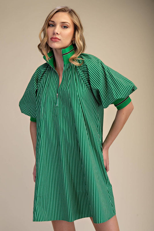 Mock Neck Band Puff Sleeve Casual Mini Dress