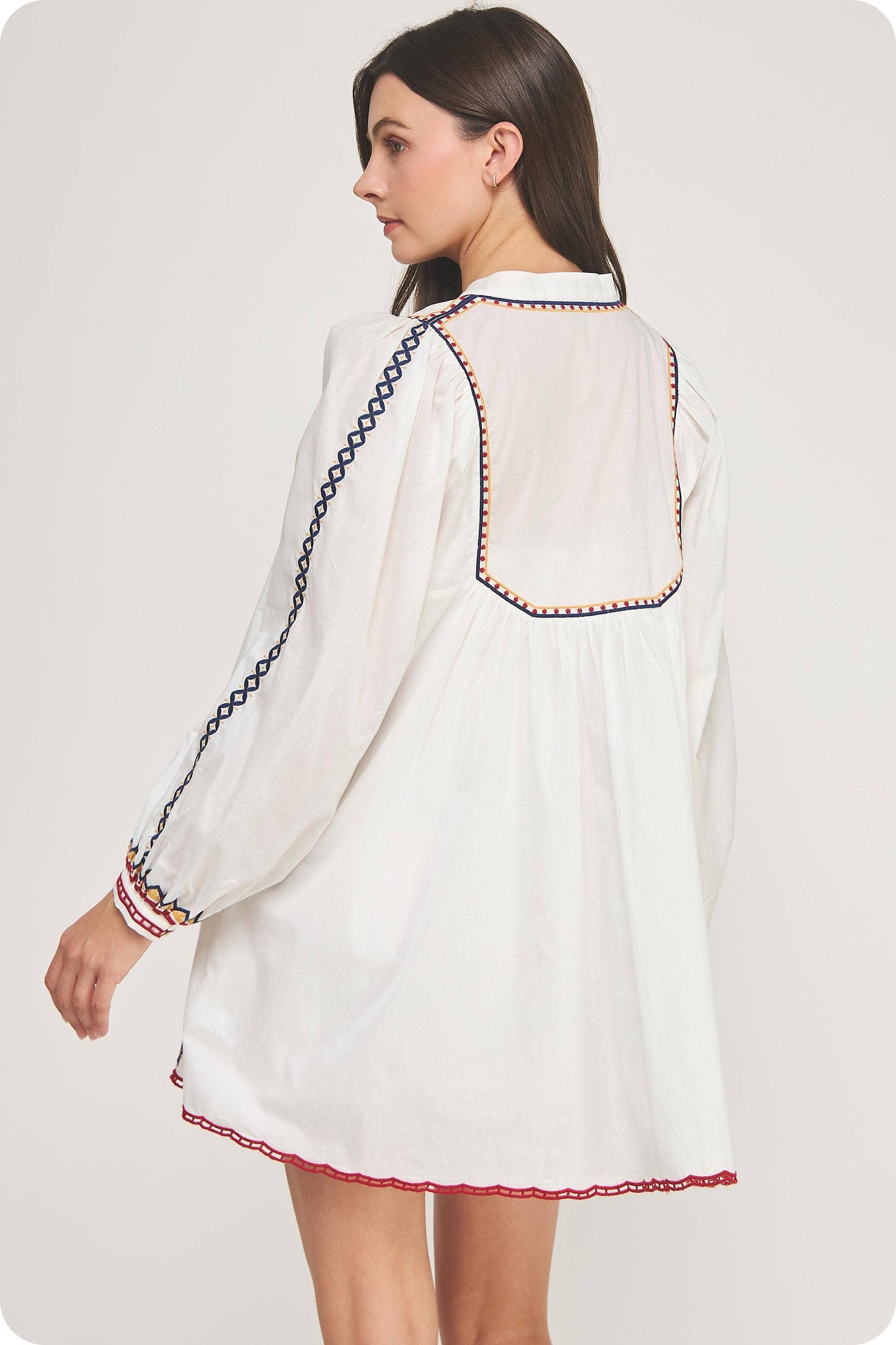Embroidered Long Sleeve Mini Dress