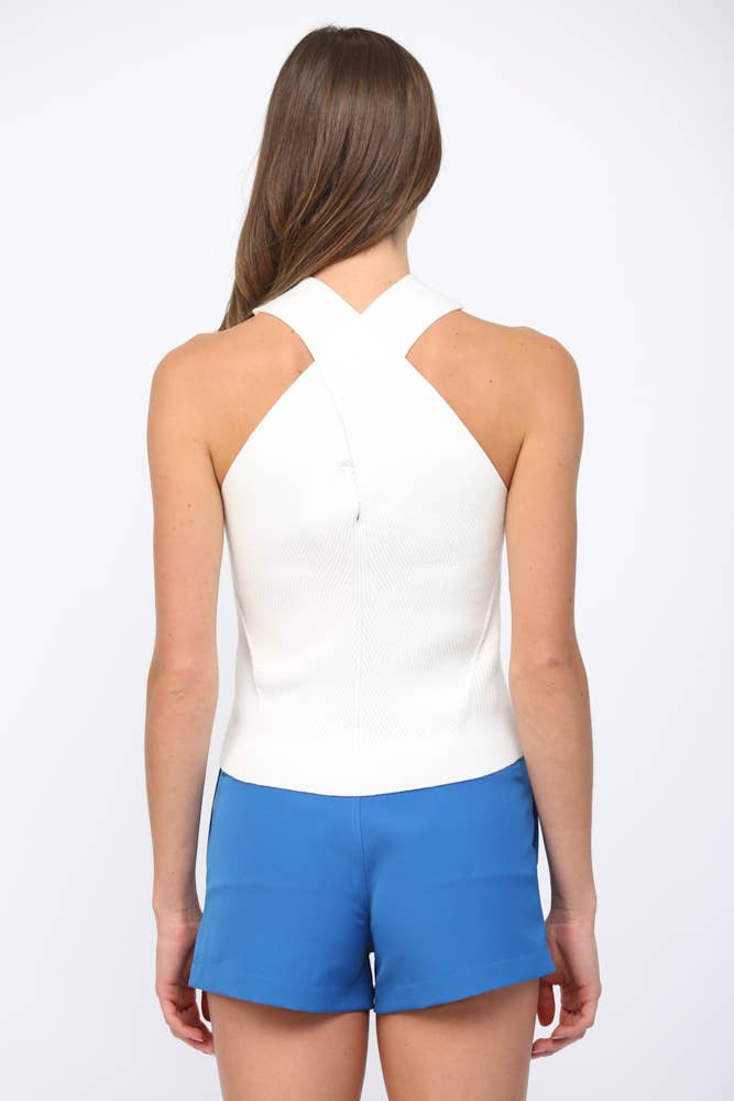 CROSS FRONT HALTER NECK KNIT TOP