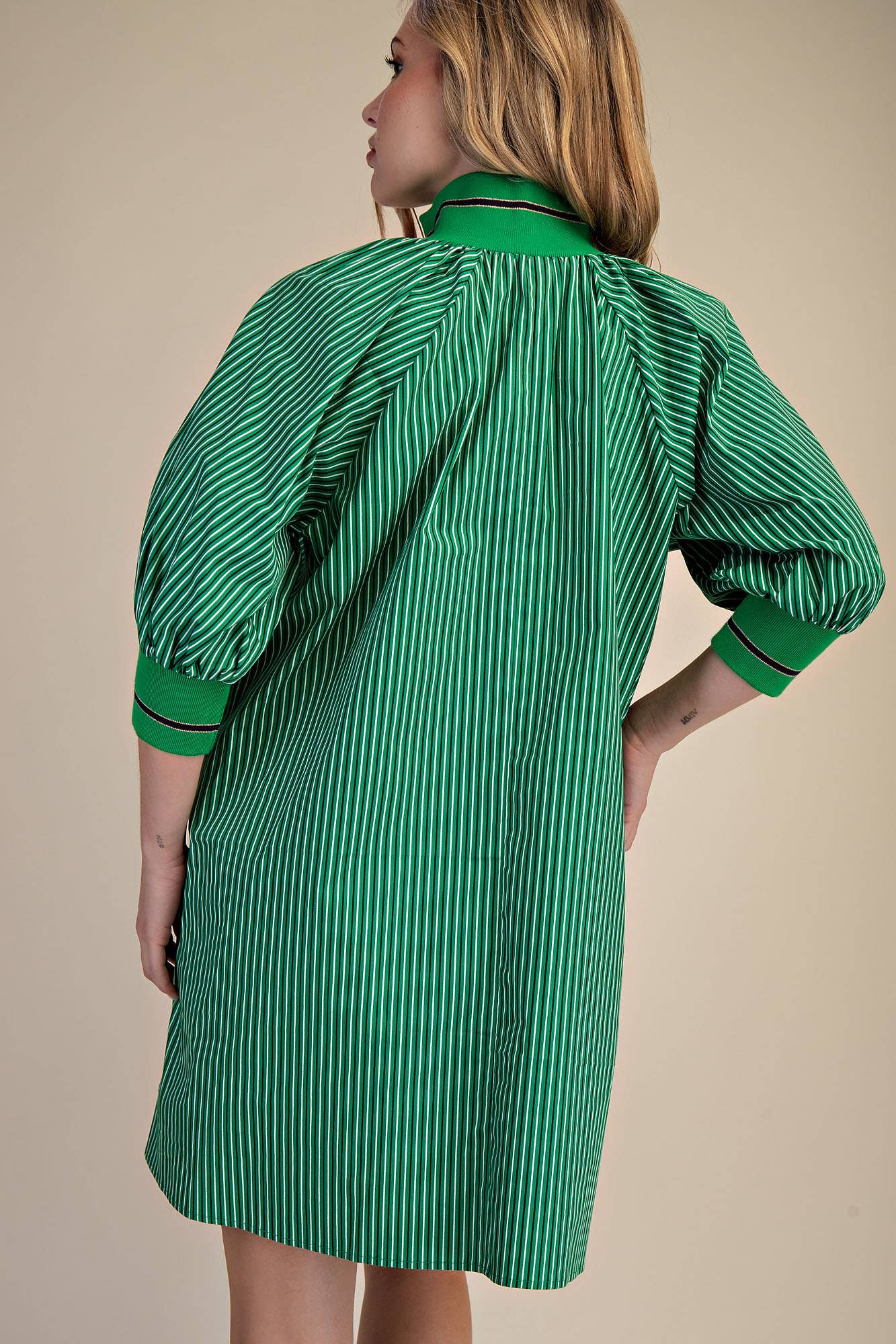 Mock Neck Band Puff Sleeve Casual Mini Dress