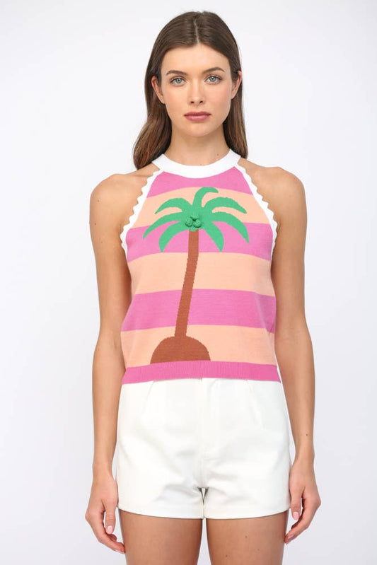 STRIPED PALM TREE KNIT TANK