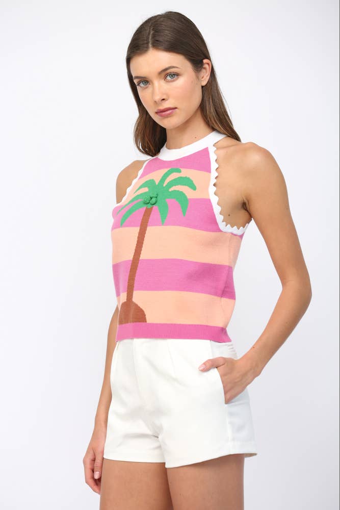 STRIPED PALM TREE KNIT TANK