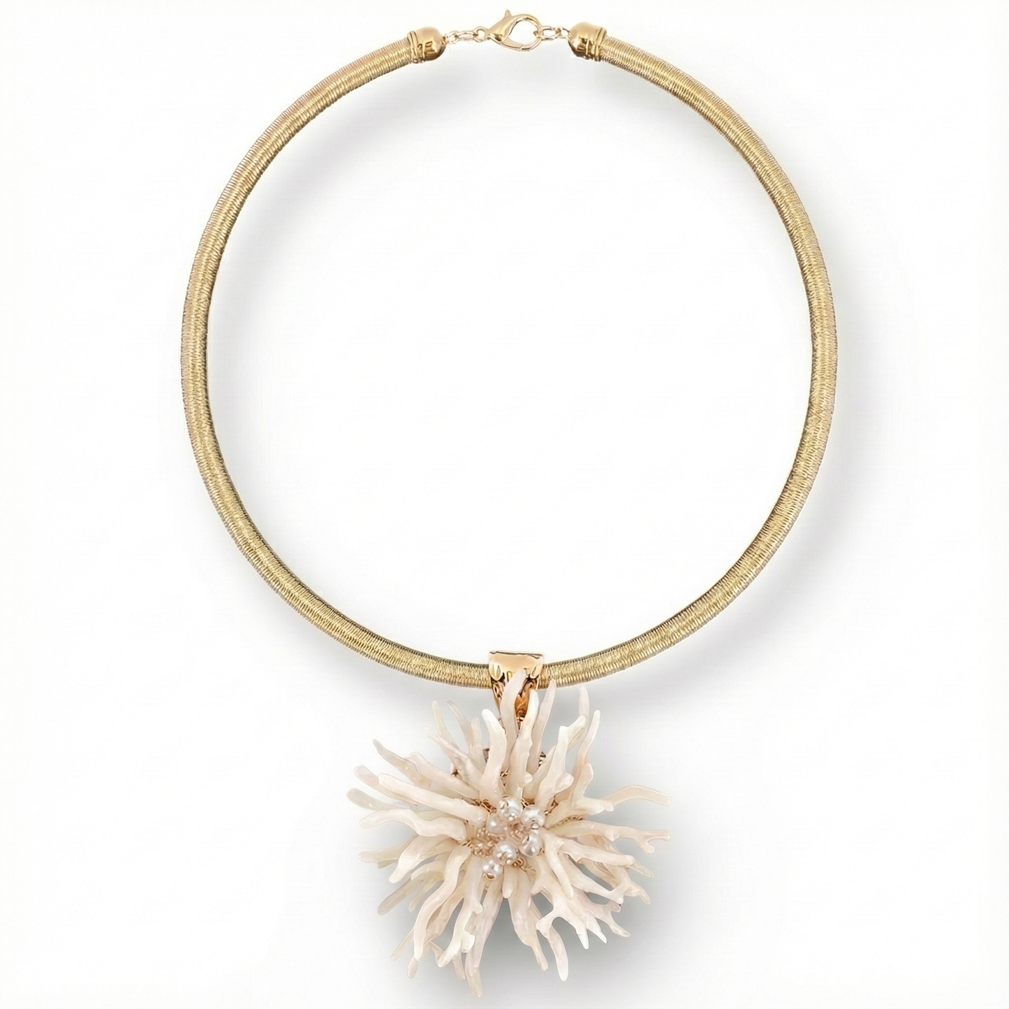 White Coral Flower Collar Necklace | Handmade Statement Jewelry