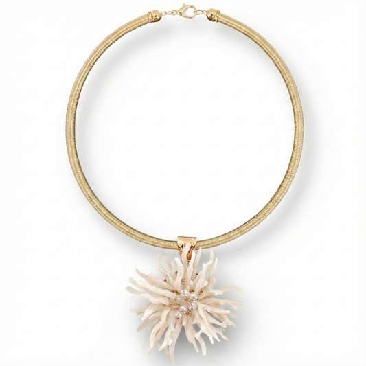 White Coral Flower Collar Necklace | Handmade Statement Jewelry