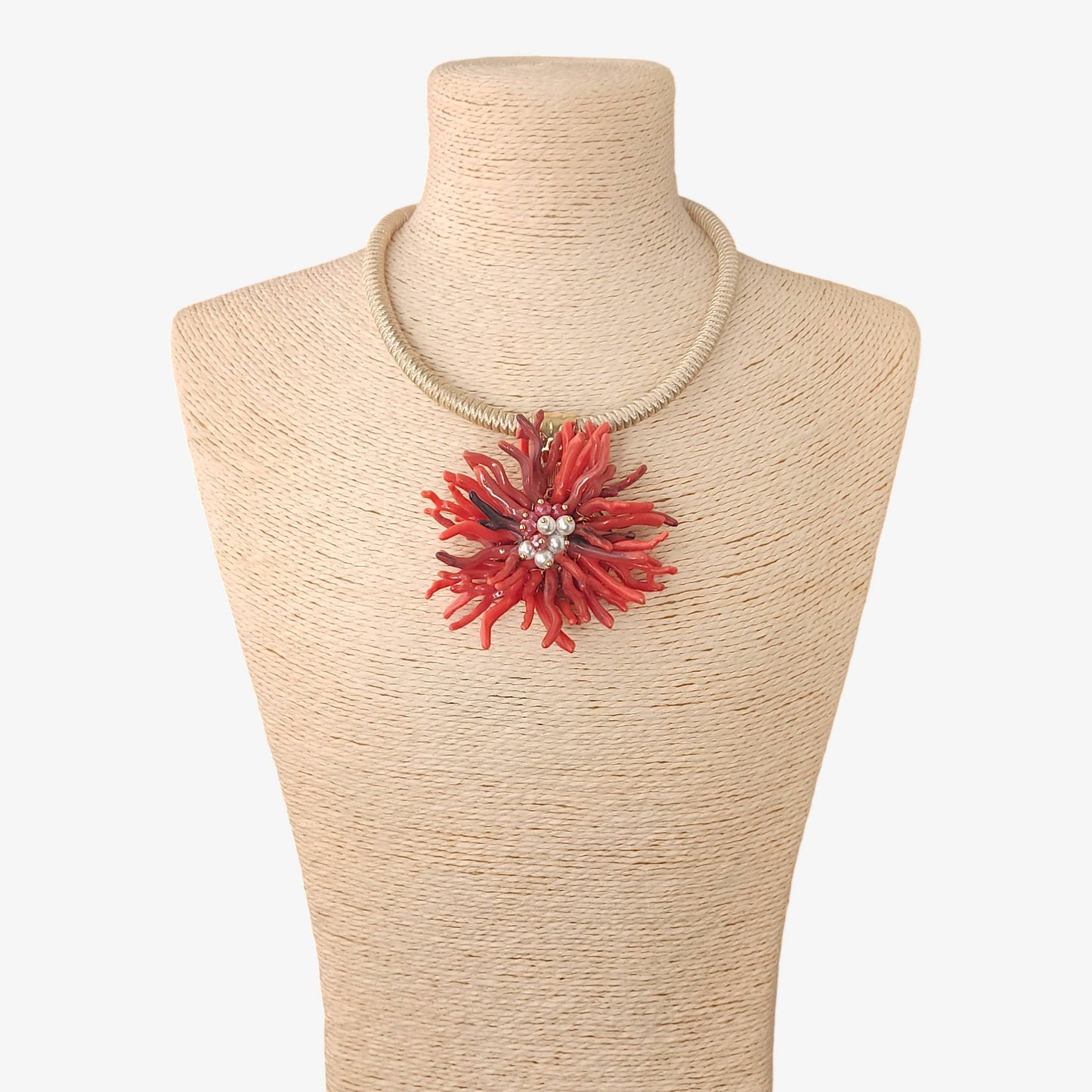 Red Coral Flower Collar Necklace | Coastal Statement Jewelry