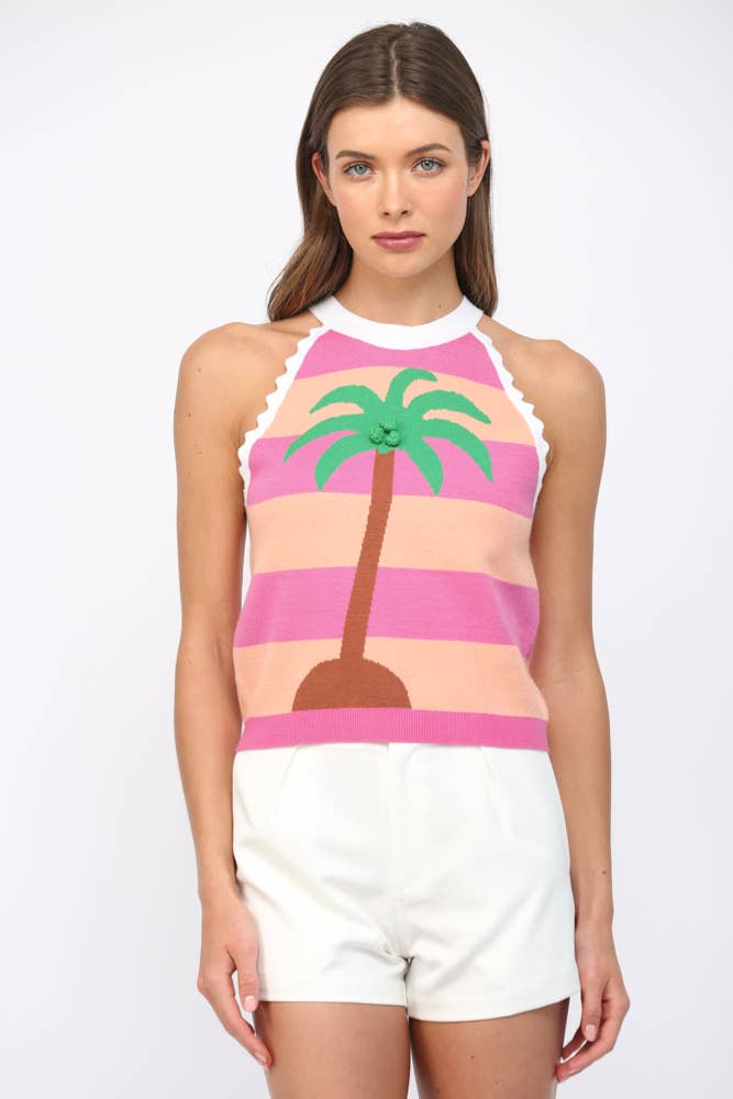STRIPED PALM TREE KNIT TANK