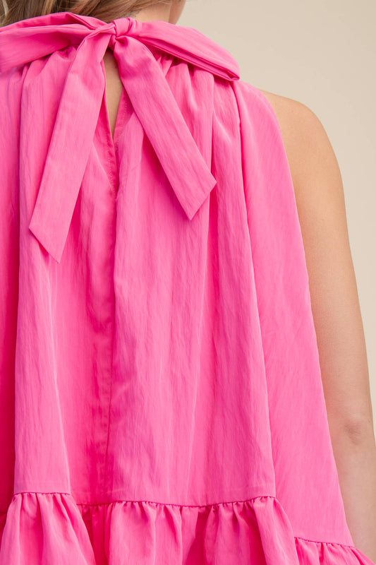 Halter Neck Sleeveless Back Neck Tie Ruffle Top