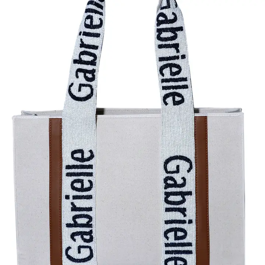 Ivory/Navy Beaded Tote by Tiana Designs