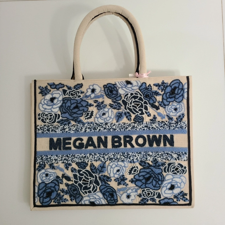 Blue Roses Hand Beaded Tote