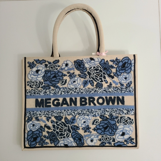 Blue Roses Hand Beaded Tote