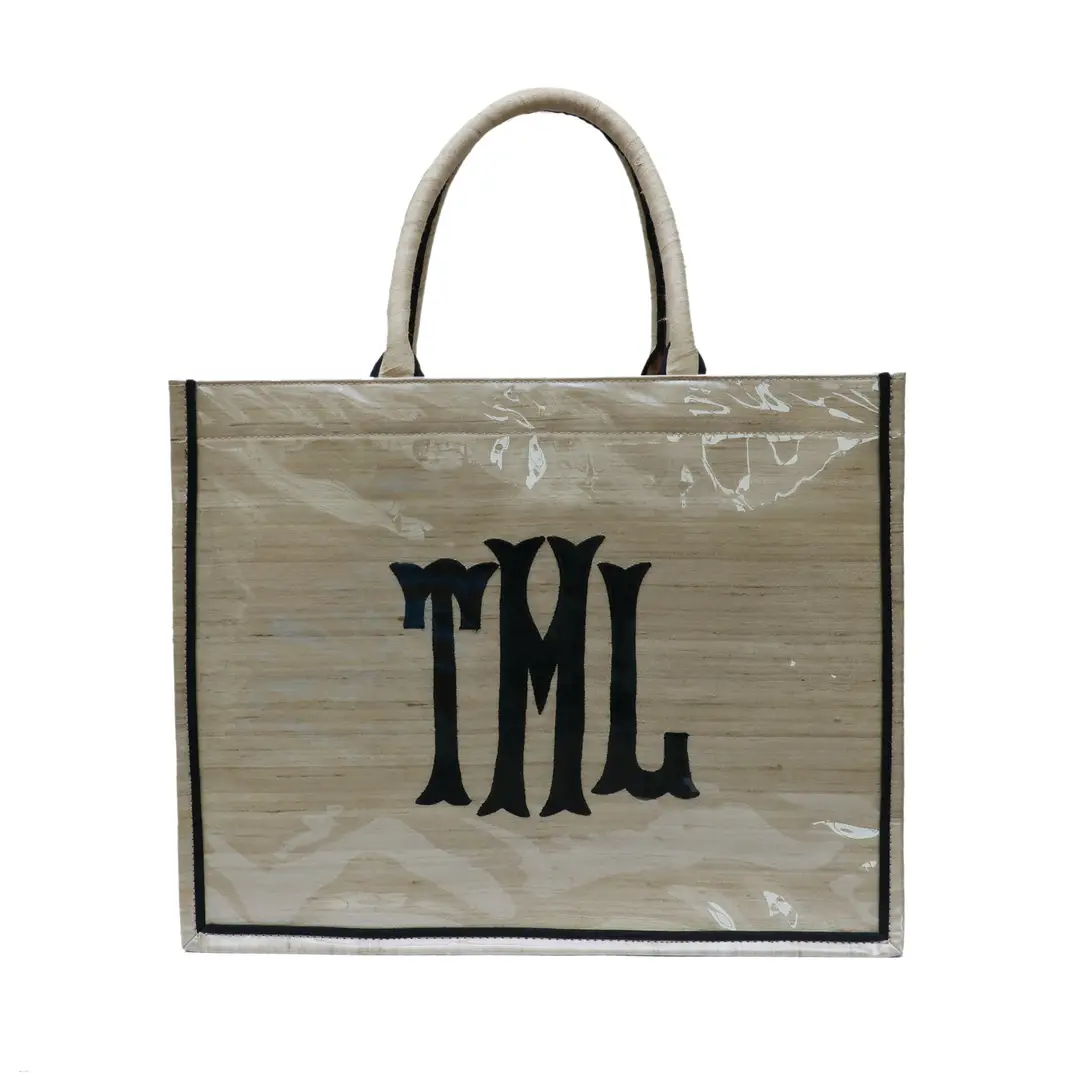 Natural and Black Monogram Square Tote