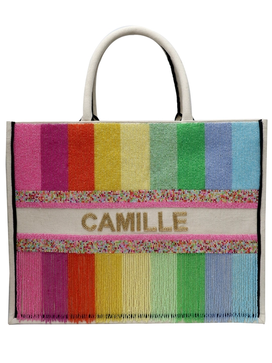 Multi/Gold Hand-Beaded Tote